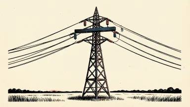 Duke Energy price target cut by Truist Securities: a heavy horizontal bar rests on the power lines of an industrial electrical transmission tower.