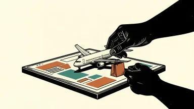 An editorial illustration showing a digital interface tile where a shopping bag is joined by a miniature airplane, representing the expansion of an AI agent into travel booking.