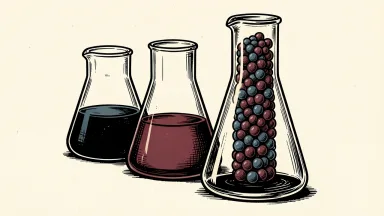 Regeneron's ubamatamab clinical progress: a large medical capsule filled with spheres inside the largest of three progressively sized laboratory beakers.