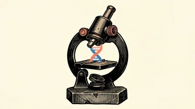 Spyre Therapeutics receives a positive analyst rating: a large microscope focuses on a glowing, rising DNA helix.