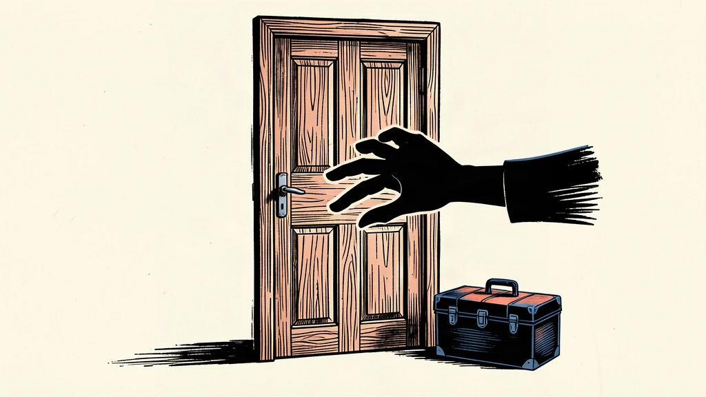 An editorial illustration showing a closed, unfinished door and a hand hesitating to touch it, representing a delay in home improvement projects.