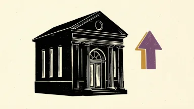 FNB appoints Brent Gore as regional president, depicted by a bank building with an arrow beside it.