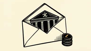 Texas Capital Bancshares price target cut, depicted as a bank building envelope with a tilted coin stack nearby.