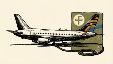 Southwest Airlines integrates with ChatGPT: a passenger jet connected to a large chat bubble tile by a thick data cable.