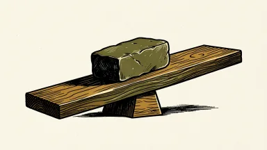 Nasdaq price target reduction: a heavy stone block on a wooden plank tilting slightly downward to represent the lowered valuation.