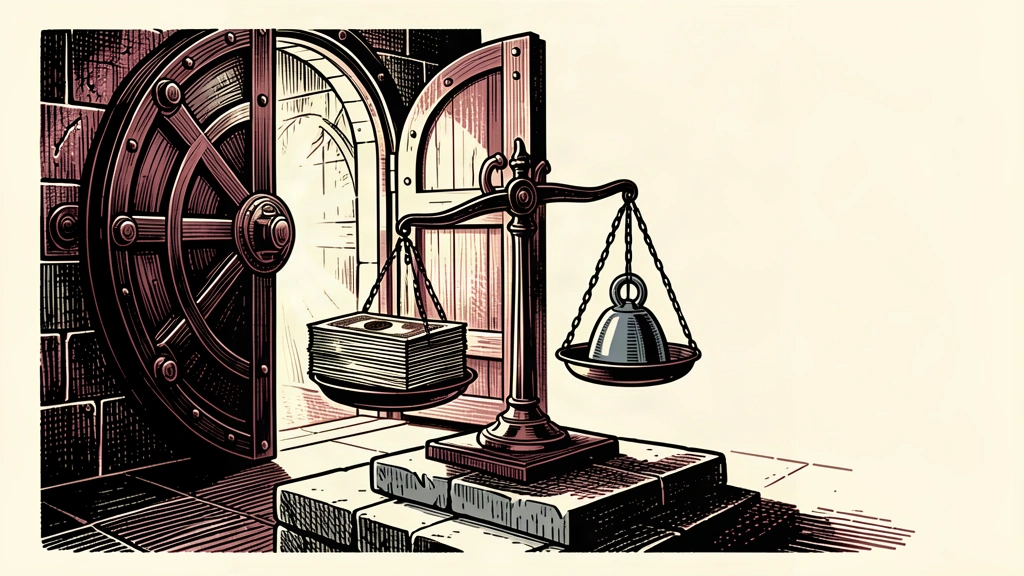 A balance scale sits before an open treasury vault, representing the pre-auction yield reference for TIPS.
