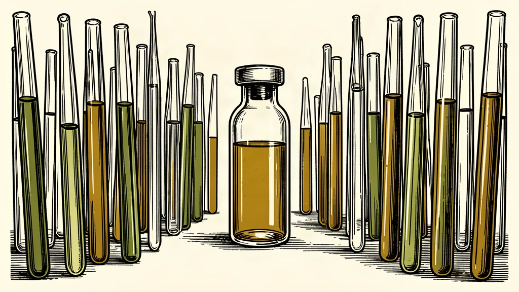 An editorial illustration showing a single empty medicine vial surrounded by a dense, impenetrable thicket of glass pipettes, representing a supply shortage during a surge in demand.