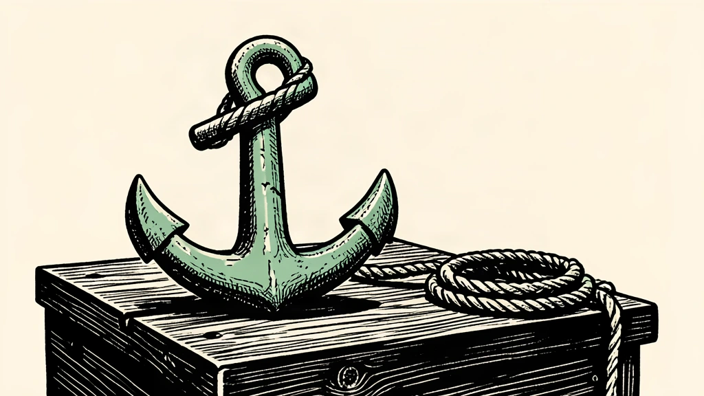 A linocut illustration of a heavy stone anchor resting securely on a wooden dock, symbolizing stability and the removal of negative pressure.