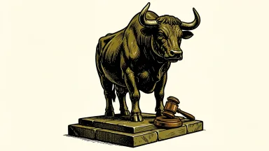 Amrize is represented by a bronze bull statue with a gavel beside its pedestal, symbolizing a buy rating initiation.