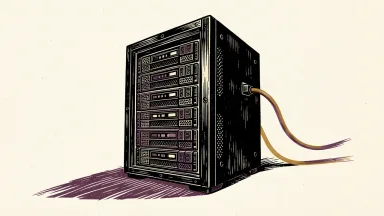 Nasdaq composite closes slightly lower: a large computer server rack tilted on a gentle slope.