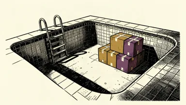 Pentair facing a securities fraud lawsuit over inventory disclosures: a partially drained swimming pool with boxes stacked in the empty deep end.
