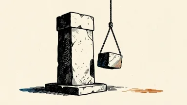JPMorgan Chase 2026 expense guidance: a solid stone pillar stands next to a suspended block representing market-dependent costs.