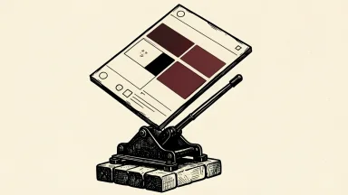 Meta Platforms price target raised: a geometric social media tile is lifted upward by a heavy industrial jack.