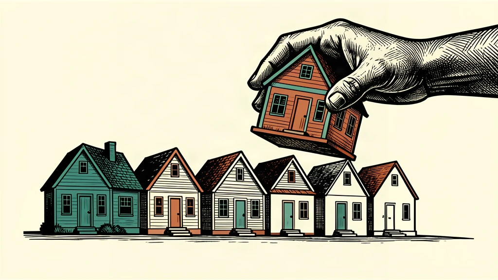 A hand lifts one small house slightly higher than a row of identical houses to show a marginal improvement in the housing market.