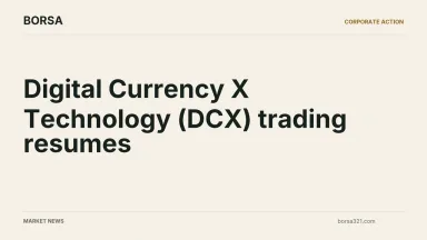 BORSA news cover: Digital Currency X Technology (DCX) trading resumes
