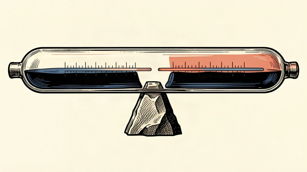 A horizontal thermometer balanced on a pivot with two identical levels of liquid reaching the same mark on both ends.