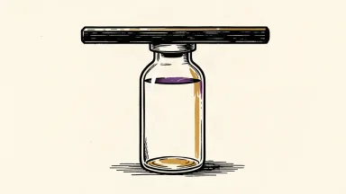 A large glass vial is capped by a heavy horizontal bar that has been lowered to a new position.