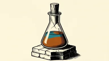 Nektar Therapeutics price target maintained by BTIG: a sturdy laboratory flask supports a heavy stone pillar on a solid pedestal.
