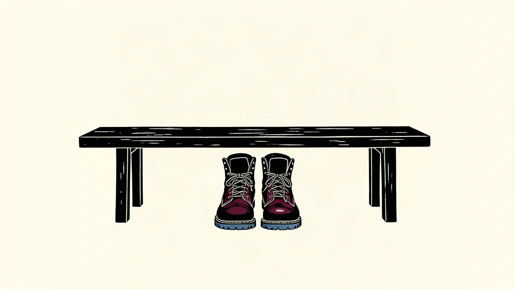 A sturdy, level bench with a pair of work boots tucked underneath, symbolizing a stable and unchanged unemployment rate.