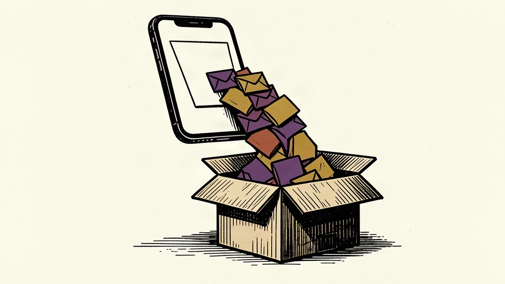An editorial illustration showing a stream of envelopes representing user data flowing from a smartphone into an open shipping box.
