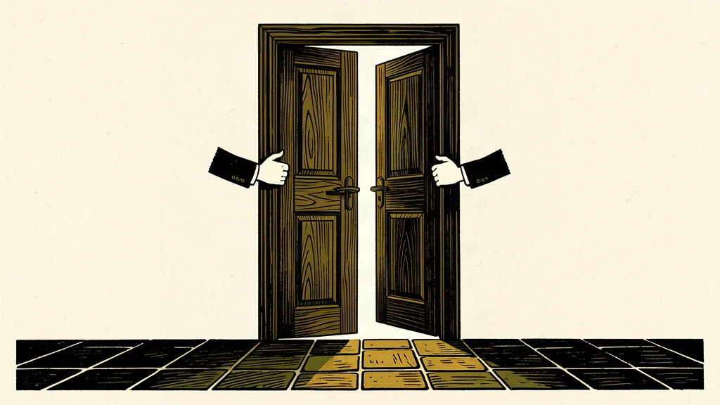 An editorial illustration of a door held slightly open by anonymous hands, symbolizing an unresolved government formation.
