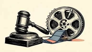 Paramount Skydance and Warner Bros. Discovery merger cleared by judge: a gavel rests beside two large film reels that overlap and lock together.