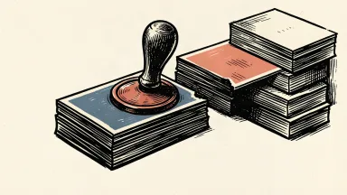 Invesco CLO notes receiving a credit rating: a single financial block is separated from a stack and marked with a heavy circular seal.