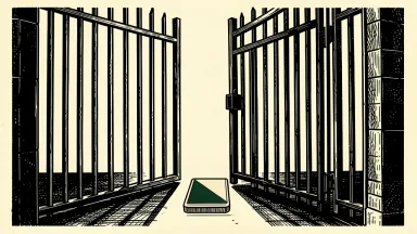Delixy Holdings Ltd. Cl A (DLXY) resumes trading: a heavy iron gate is pulled wide open to reveal a single geometric tile on the ground.