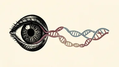 Stoke Therapeutics advancing STK-002 for optic atrophy: a sequence of RNA strands leading toward a stylized human eye and optic nerve.