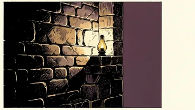 Iran's Assembly of Experts warns of US war threats: a sturdy stone wall stands in shadow with an unlit oil lamp on its ledge.