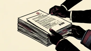 Fox Corp supplements its Roku merger proxy statement: a pair of hands adds a supplemental page to a thick stack of legal documents.