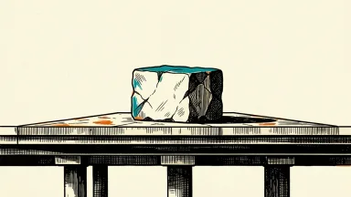 Ferrovial SE downgraded to neutral: a heavy stone block sits on a level platform above a section of a concrete highway overpass.