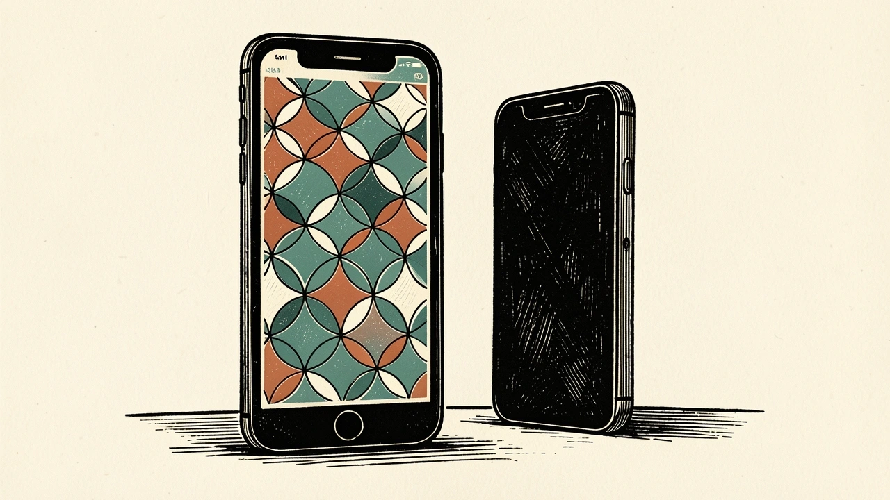 Alibaba's Lingguang app update: two stylized smartphones stand side-by-side on a flat surface, representing competition in the mobile application market.