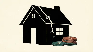 Allstate reports catastrophe losses; a cracked house silhouette with a tilted coin stack nearby.