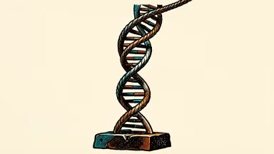 10x Genomics stock receives a Buy rating: a large DNA helix is pulled upward by a heavy rope.