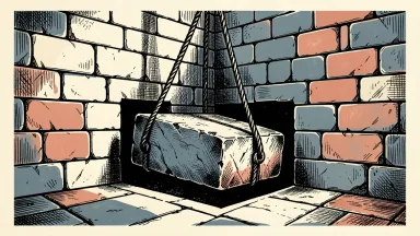 Gulf Resources regains Nasdaq compliance: a heavy stone block is lowered into a precise gap in a stone wall to complete the structure.