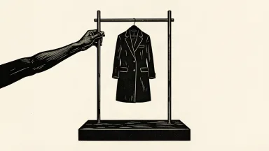 An editorial illustration showing a hand lifting the bar of a clothing rack to a higher position, symbolizing a raised price target for a retail company.