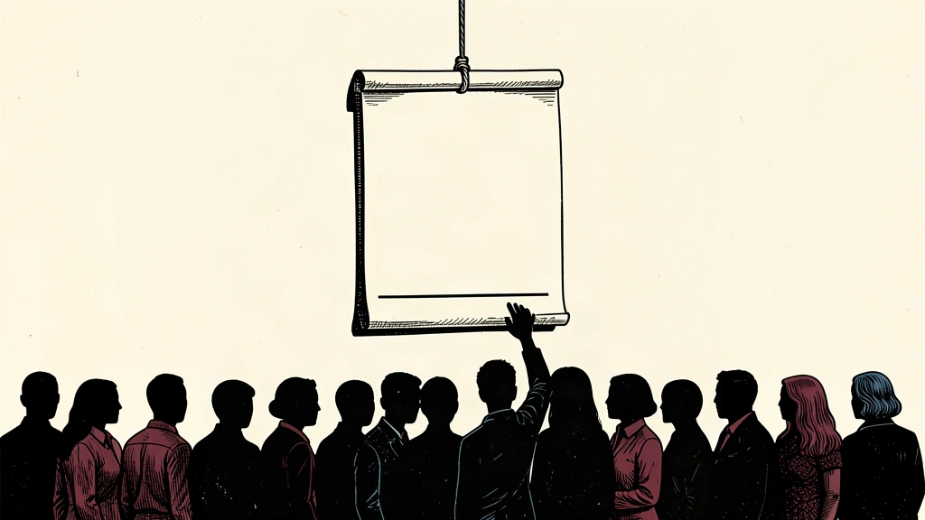 An editorial illustration showing a long line of silhouettes beneath a giant, suspended document, representing rising unemployment claims.