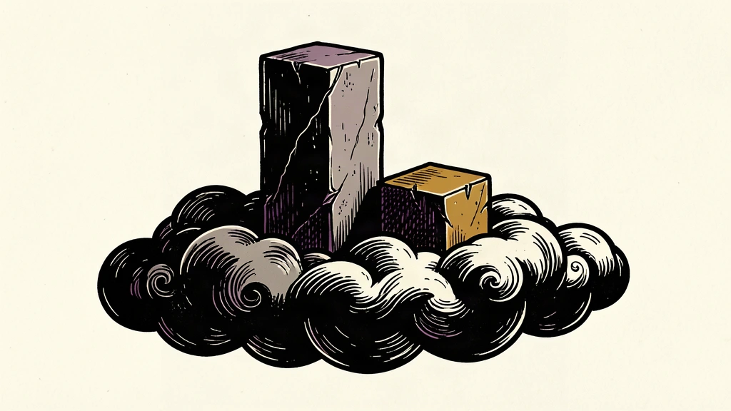 An editorial illustration showing a cloud-shaped base supporting two blocks of different heights, where the taller one represents a forecast exceeding an estimate.