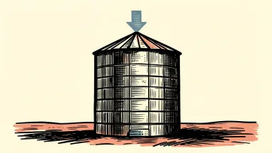 Archer Daniels Midland price target cut depicted by a grain silo with a small downward arrow on its roof.