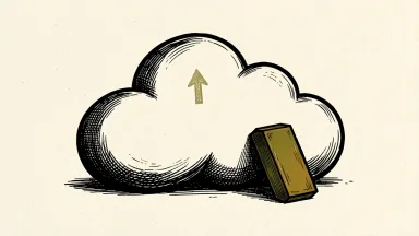 CoreWeave stock falls as a cloud shape with a downward arrow leans against a support block.