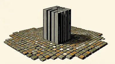 Google Gemini 4 Argon AI model: a massive black monolith stands amidst a vast, sprawling field of a million tiny geometric tiles.