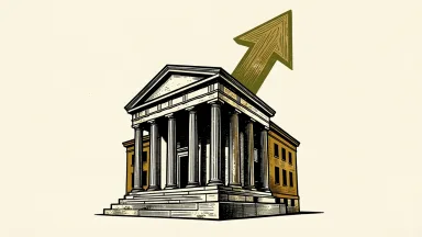 Old National Bancorp upgraded to Outperform: a classical bank building stands before a large upward-pointing arrow.