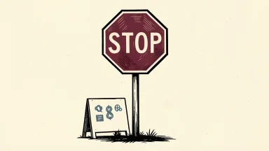 CCC Intelligent Solutions halted on pending news; a stop sign with an information board at its base.