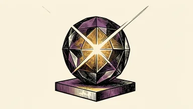 Alphabet introduces Gemini 4 Argon: a large faceted crystalline sphere emitting four sharp beams of light while resting on a geometric plinth.