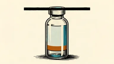 A pharmaceutical vial perfectly aligned with a horizontal bar, representing a neutral sector perform rating.