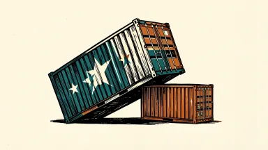 EC President von der Leyen describes China trade imbalance as an unbalanced stack of shipping containers.