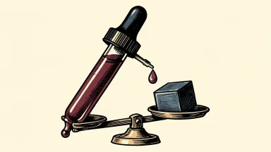 Kodiak Sciences stock surges after successful drug trials: a large medical dropper releases a droplet that lifts a heavy block on a balance scale.