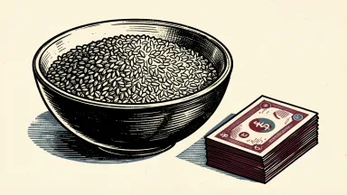 General Mills tender offer depicted by a bowl of grain beside folded paper notes.