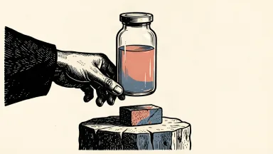 A pharmaceutical vial being lifted higher by the addition of a supporting stone block.